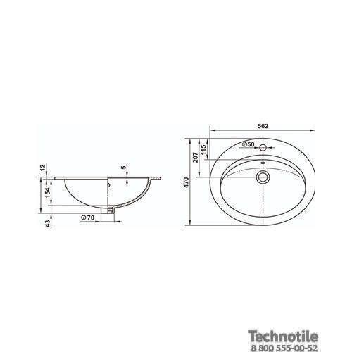 Умывальник встраиваемый Турин 56 